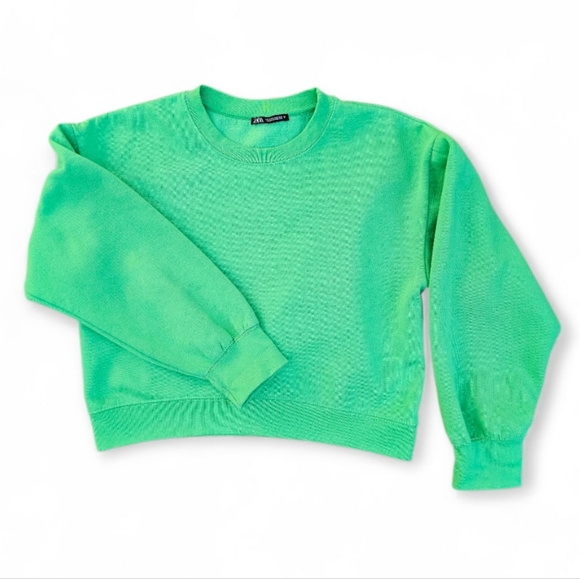 Zara Sweaters - Zara Bright Green Cropped Crew Neck Sweater, Size S